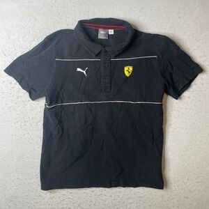 Puma Ferrari Mens Small Black Short Sleeve Polo Shirt Scuderia Shield Racing S